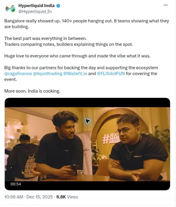 Original Hyperliquid India Bengaluru event post